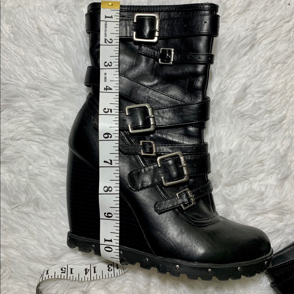 Dollhouse Studded Buckle Wedge Moto Boot